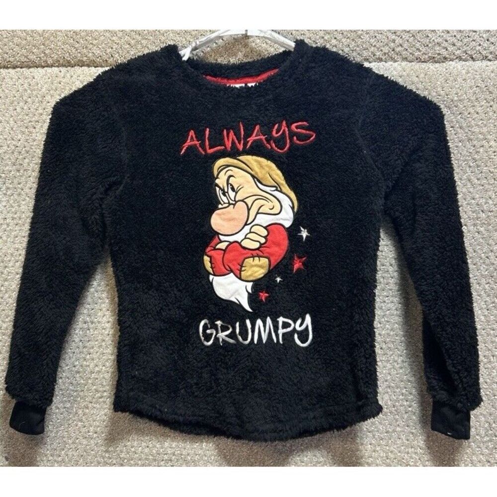 Disney Grumpy "Always Grumpy"‎ Fuzzy Black Sweater Women's XS